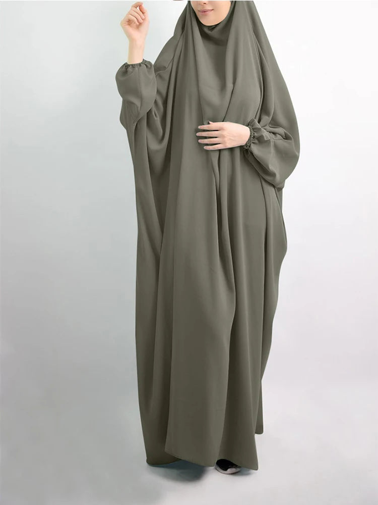 Abaya de prière à capuche pour femmes Elariah avec khimar long hijab | Vêtement de prière islamique modeste | Tissu Nida coupe ample