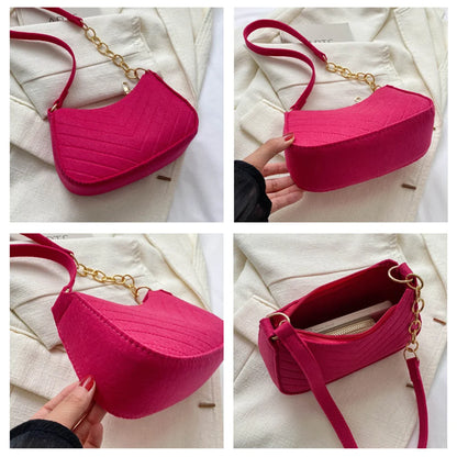 Bolso retro para mujer, tipo axila, de fieltro, de color liso, para hombro, informal, tipo bola de masa, sencillo, a la moda
