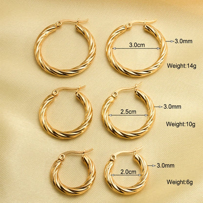 Classic Twisted Round Hoop Earrings – Stainless Steel, Vintage Trend, Gold & Silver