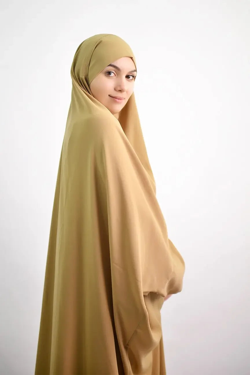 Abaya de prière à capuche pour femmes Elariah avec khimar long hijab | Vêtement de prière islamique modeste | Tissu Nida coupe ample