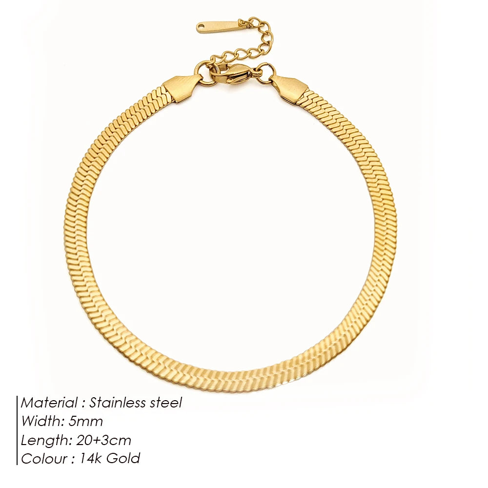 Bracelet de cheville serpent en acier inoxydable 4 mm pour femme – Bracelet de cheville minimaliste et étanche pour la plage, chaîne ajustable et inaltérable