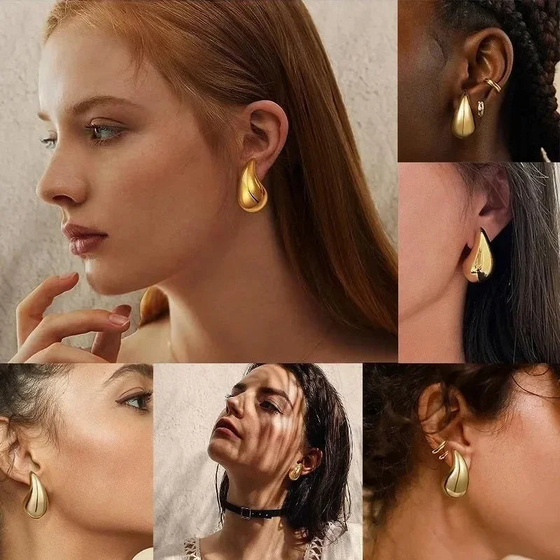Vintage Chunky Dome Teardrop Earrings – 925 Sterling Silver with 18K Gold Plating