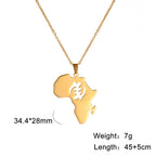 Collar con colgante de mapa africano de moda para mujer – Collar geométrico de acero inoxidable con la bandera de África, color oro, oro rosa o acero