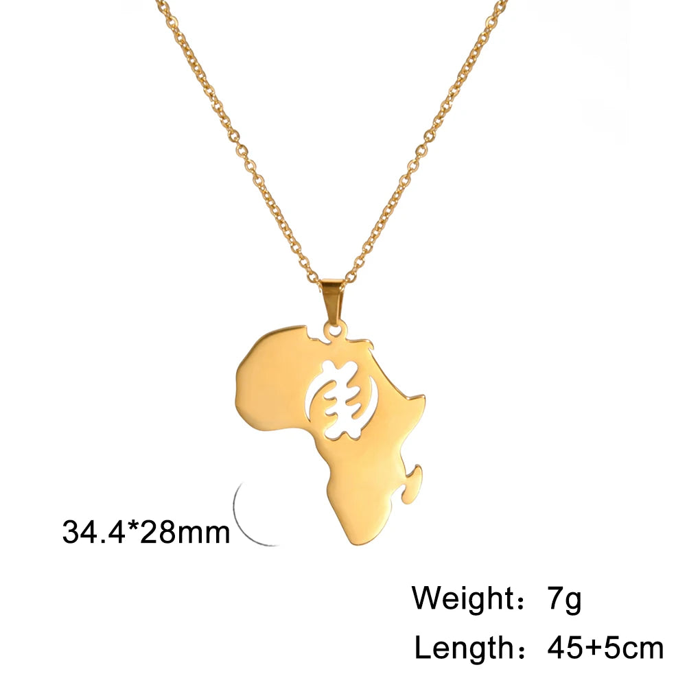 Collier pendentif tendance carte d'Afrique pour femme – Collier géométrique en acier inoxydable, coloris or, or rose ou acier.