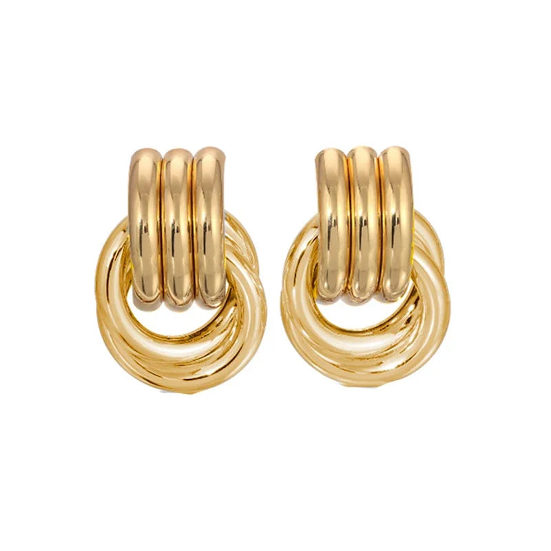 Boucles d'oreilles pendantes à nœuds multicouches en acier inoxydable plaqué or 18 carats pour femmes – Boucles d'oreilles rondes texturées et tendance