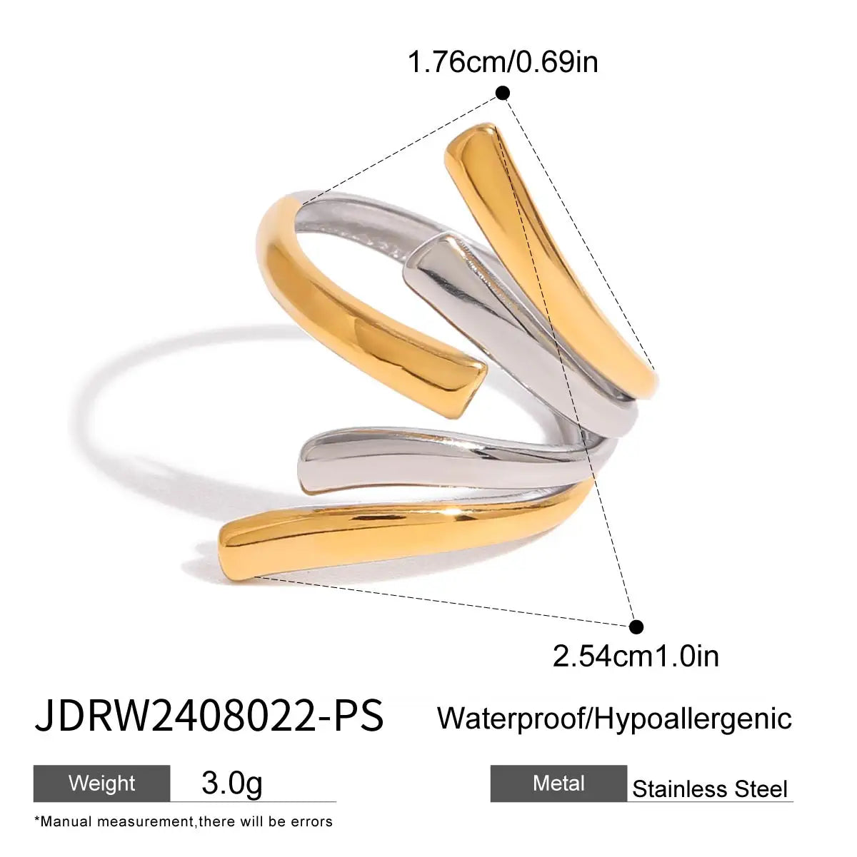 Minimalist Two-Tone Irregular Ring – 18K Gold Plated Stainless Steel Women’s Stackable Jewelry