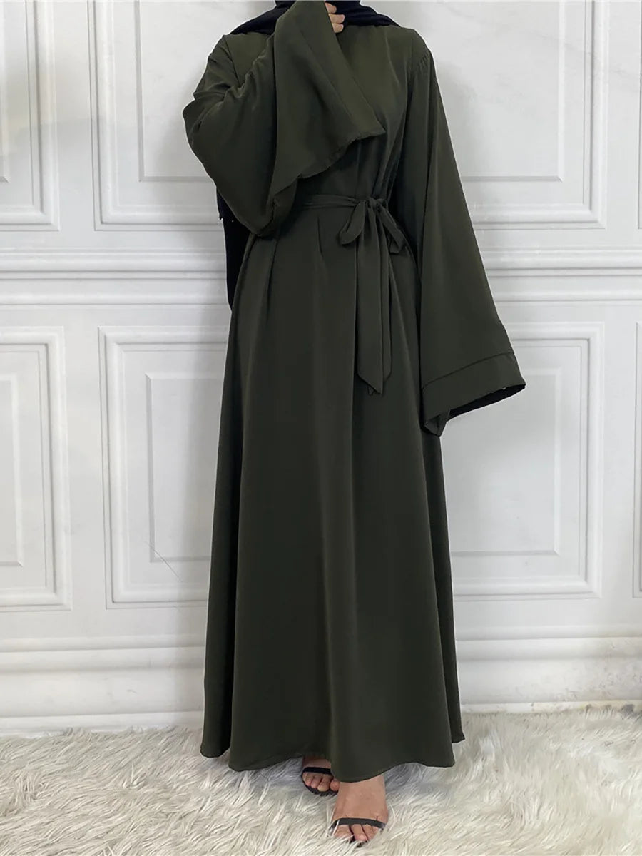 Elegant Modest Maxi Dress with Waist Tie – Long Sleeve Woven Abaya Style Dress for Women (All Season)