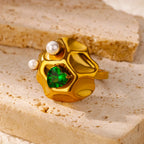 Bague cœur plaquée or de luxe avec zircones colorées – Bague cocktail ajustable en acier inoxydable pour femme