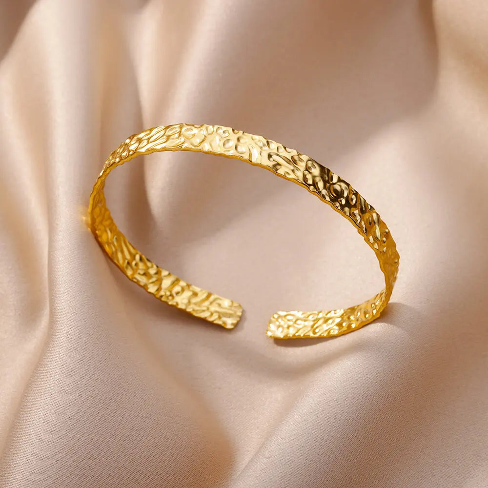 Bracelet jonc ajustable de luxe en acier inoxydable – Bijou manchette doré étanche pour femme