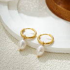 Lot de 2 paires de créoles pendantes vintage en perles – Créoles en acier inoxydable plaqué or 18 carats pour femme