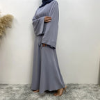 Elegant Modest Maxi Dress with Waist Tie – Long Sleeve Woven Abaya Style Dress for Women (All Season)