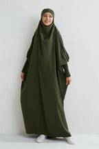 Elariah Hooded Modest Abaya Dress – Loose Fit One-Piece Jilbab with Smocked Sleeves (Black)