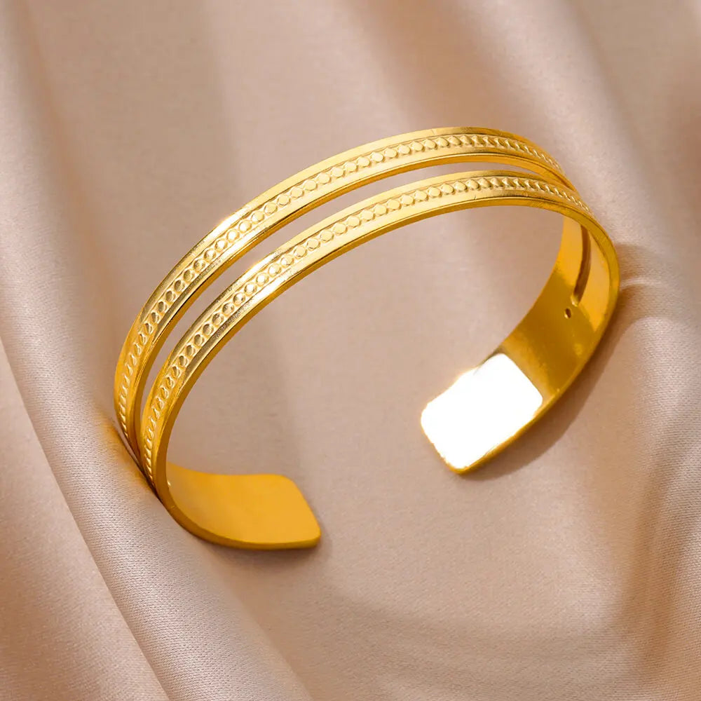 Bracelet jonc ajustable de luxe en acier inoxydable – Bijou manchette doré étanche pour femme