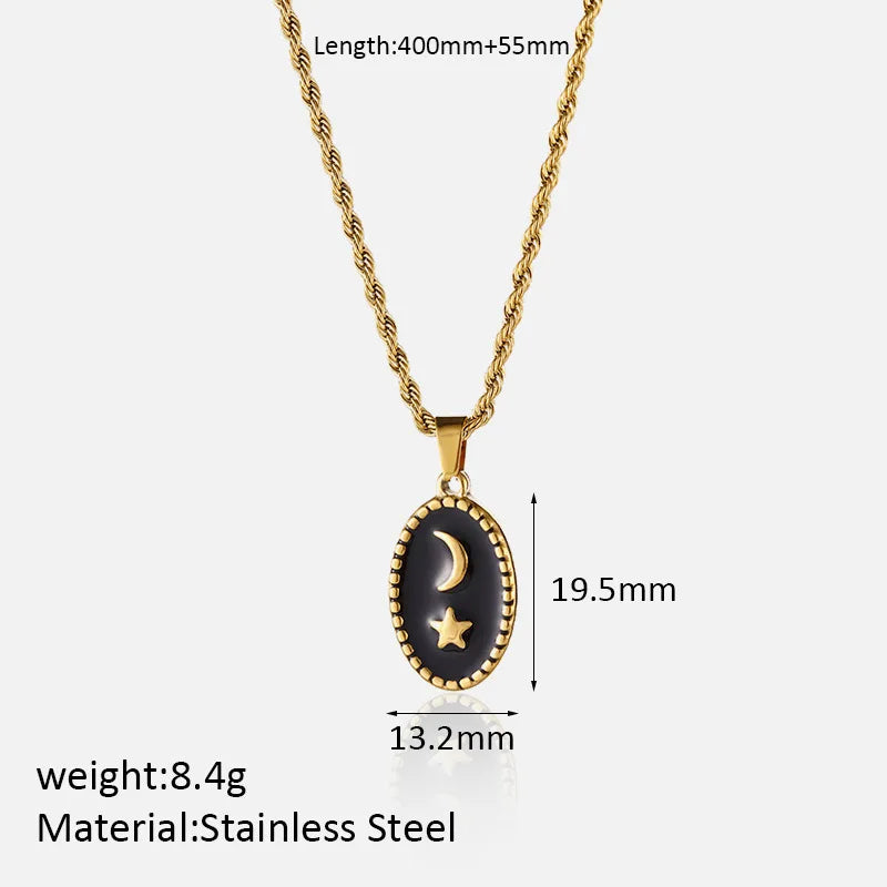 French Vintage Star & Moon Necklace – 316L Stainless Steel Celestial Pendant Chain (Unisex, Gold Tone) | ELARIAH