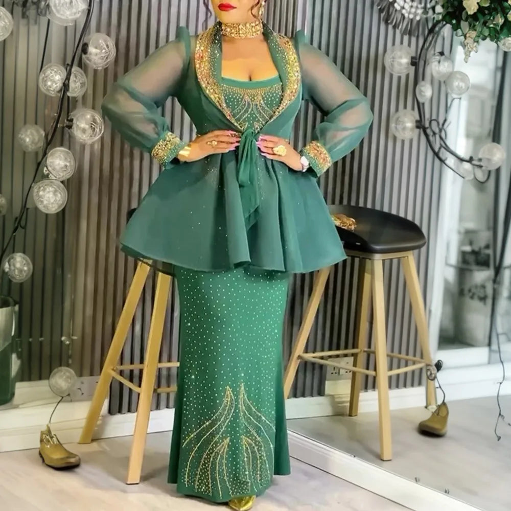 Elariah Luxury African Dashiki 2-Piece Set – Long Evening Gown with Matching Coat | Wedding & Occasion Dress (Plus Size)