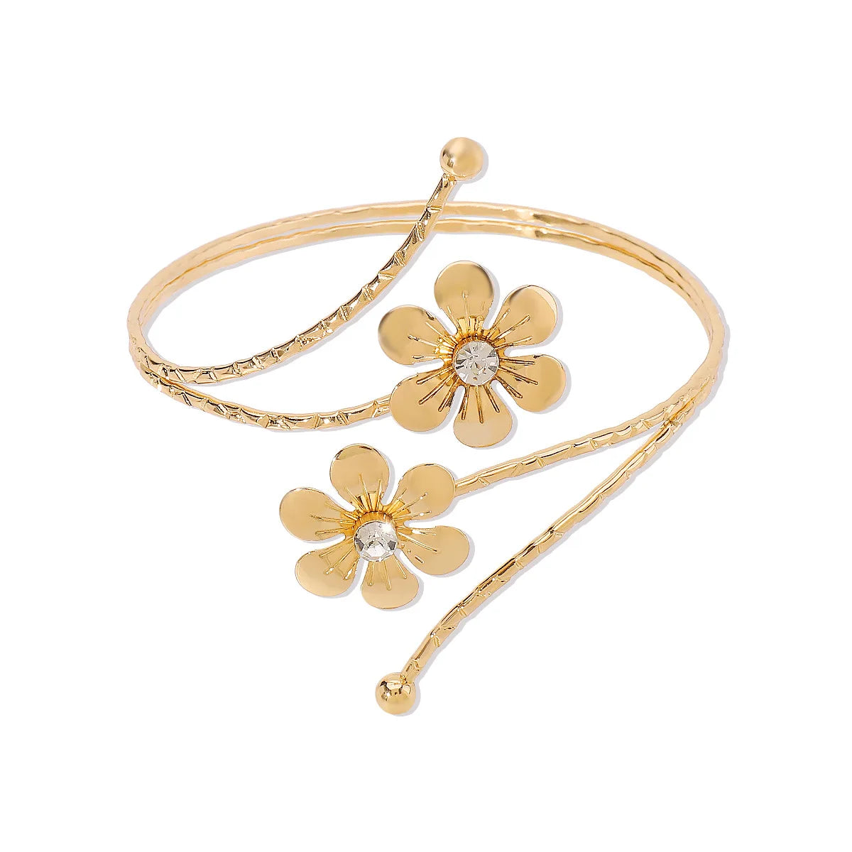 Bracelet manchette ajustable d'inspiration punk, motif feuilles et fleurs – Bracelet de bras en métal audacieux pour femme