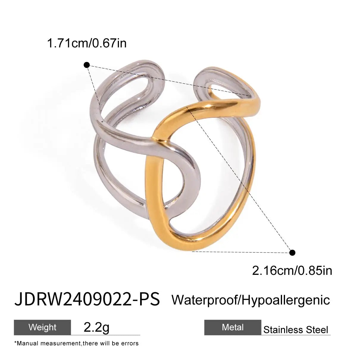 Bague minimaliste bicolore irrégulière – Bijou empilable en acier inoxydable plaqué or 18 carats pour femme