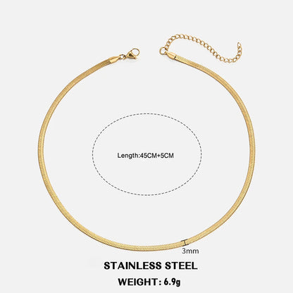 Classic Flat Snake Chain Choker Necklace – Stainless Steel Herringbone Design in Gold & Silver