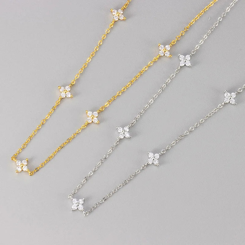 Collier trèfle à quatre feuilles plaqué or 18 carats pour femme – Acier inoxydable avec détails en zircone | Cadeau bijou de luxe