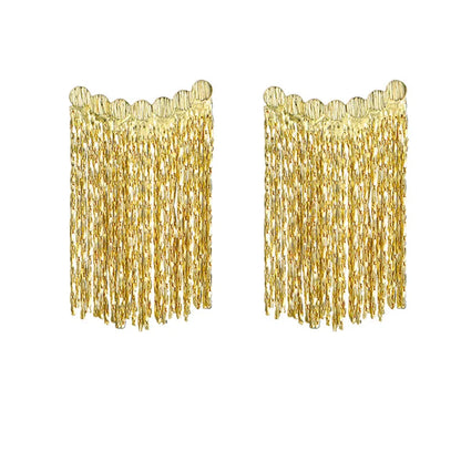 Gold Bling Tassel Statement Earrings – Elegant Long Drop Design for Women