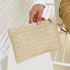 Elariah Woven Straw Wristlet Clutch Bag – Bohemian Summer Beach Handbag with Zipper (White, Khaki, Beige)