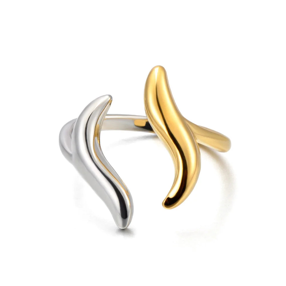 Bague JeeMango en acier inoxydable à double cercle pour femme – Plaqué or 18 carats, étanche, bijou tendance