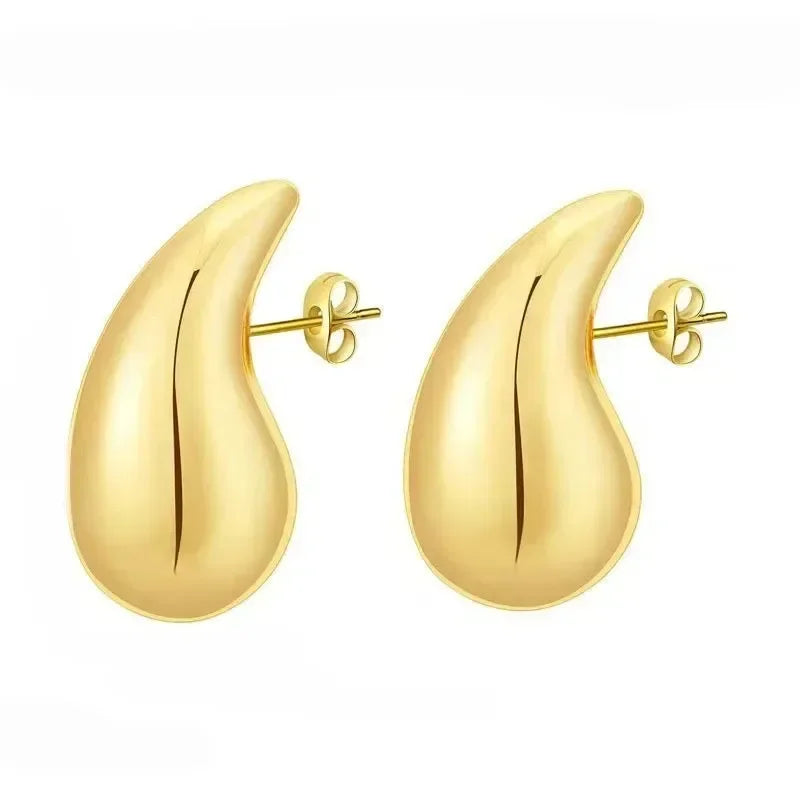 Vintage Chunky Dome Teardrop Earrings – 925 Sterling Silver with 18K Gold Plating