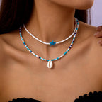 Collar bohemio de conchas de playa: gargantilla con colgante de concha y estrella de mar para mujer