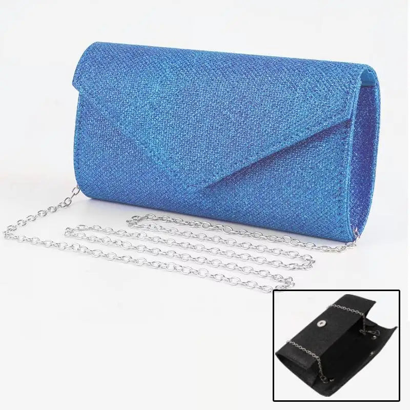Elariah Shimmer Envelope Clutch Bag – Silver Glitter Evening Handbag with Chain Strap for Weddings & Party Wear