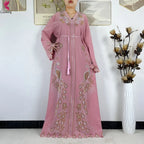 Elariah Diamond Chiffon Modest Abaya Dress – Elegant Long Sleeve Islamic Maxi Robe