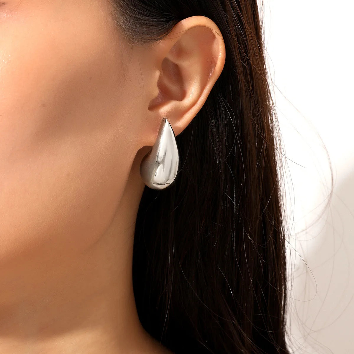 Boucles d'oreilles vintage en forme de larme, grosses et épaisses, en acier inoxydable doré, pour femme