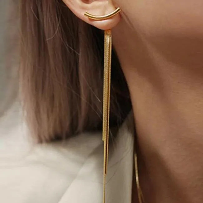 Gold Bling Tassel Statement Earrings – Elegant Long Drop Design for Women