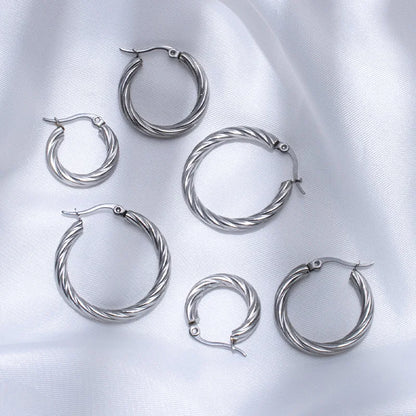 Classic Twisted Round Hoop Earrings – Stainless Steel, Vintage Trend, Gold & Silver