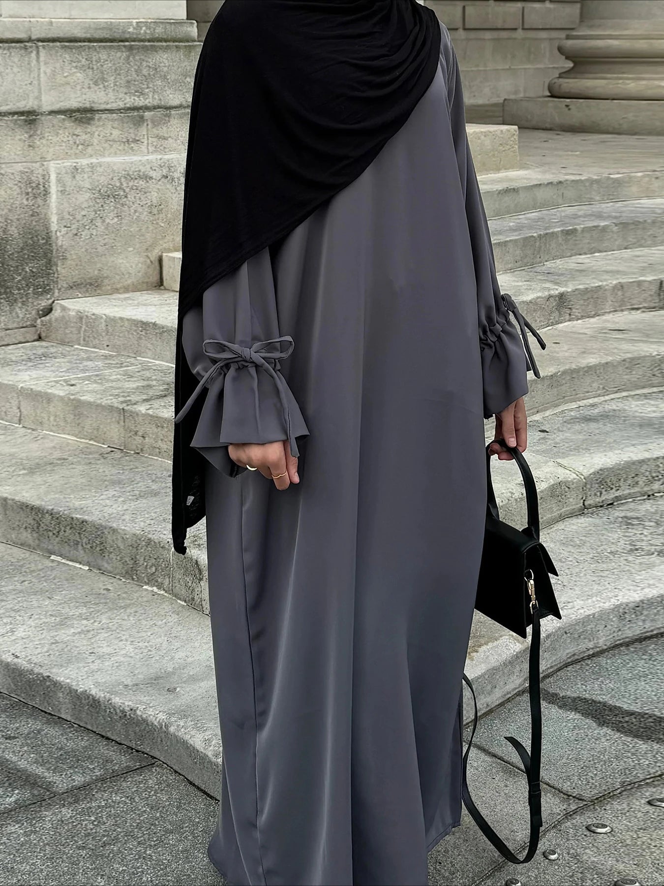 Elariah Women's Modest Maxi Kaftan Dress with Bow Detail & Pockets | Long Sleeve Islamic Abaya for Ramadan, Eid & Everyday Wear