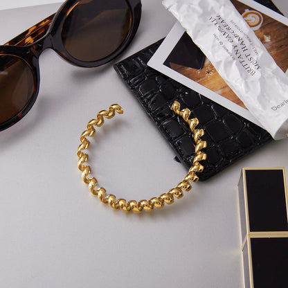 Minimalist Wire Chain Cuff Bracelet – 18K Gold Plated Stainless Steel Open Bangle for Women