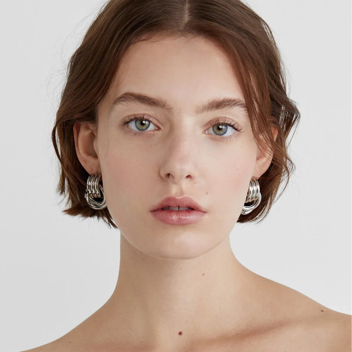 18K Gold Plated Stainless Steel Multilayer Circle Knot Drop Earrings for Women – Textured Statement Round Earrings