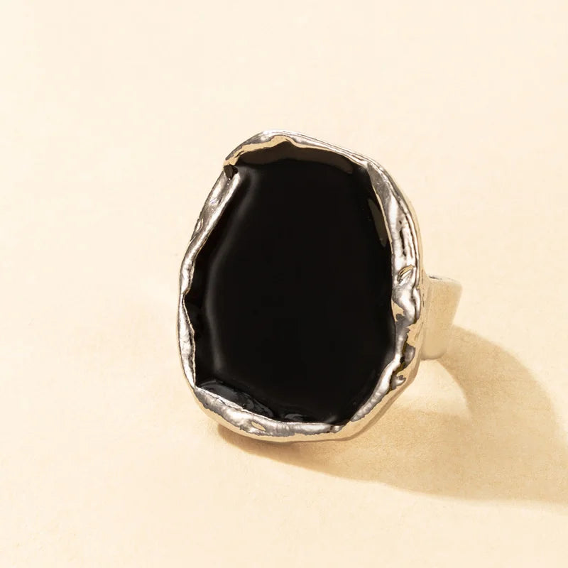 Bague vintage en émail noir – Bague géométrique d'inspiration punk pour homme