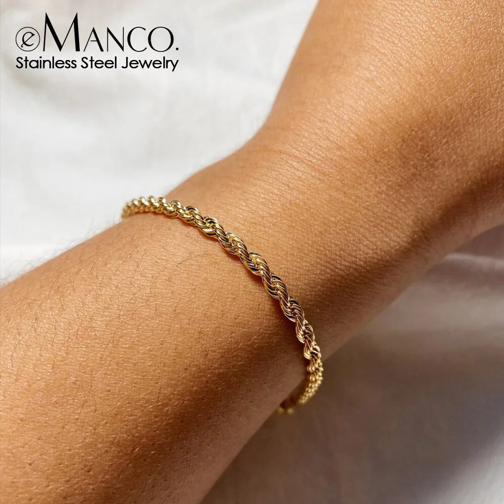 Bracelet à chaîne torsadée pour femme – Bracelet minimaliste en acier inoxydable doré ou argenté (2 mm / 3 mm / 4 mm / 5 mm)