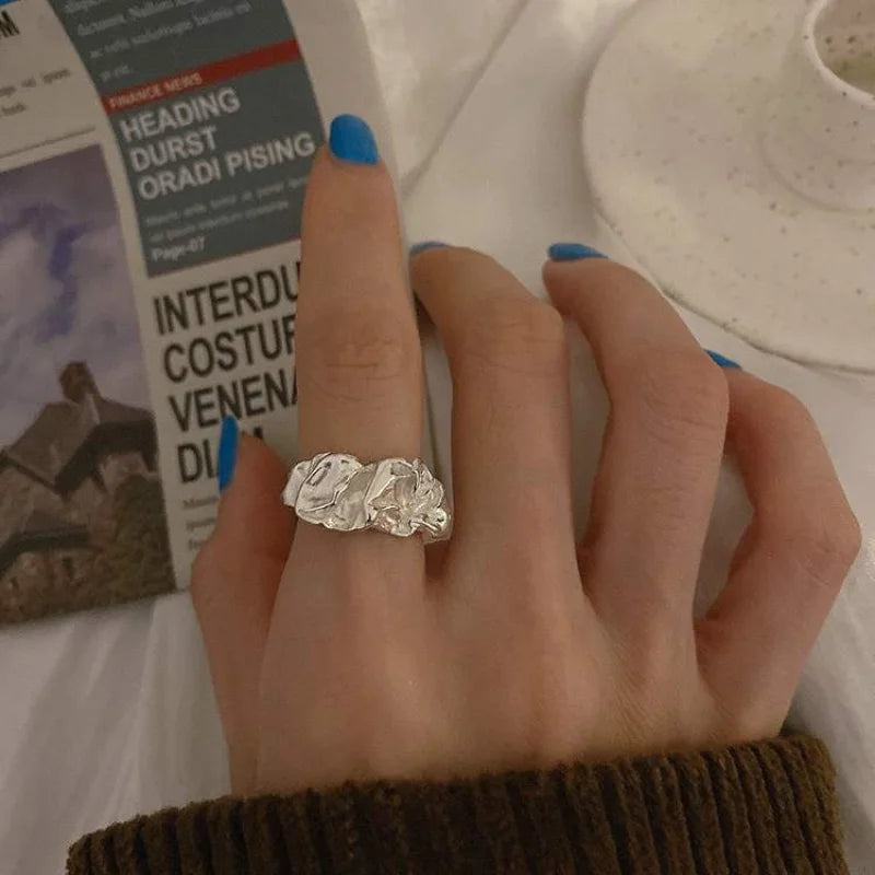 Bague plissée irrégulière, ouverte et ajustable – Bague tendance style punk Y2K pour femmes et hommes, bijou de soirée à la mode