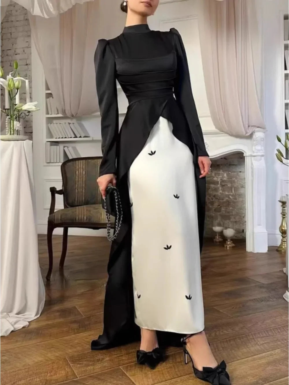 Robe caftan modeste en satin brodé Elariah – Abaya musulmane élégante pour l'Aïd, le Ramadan, les soirées et les occasions spéciales
