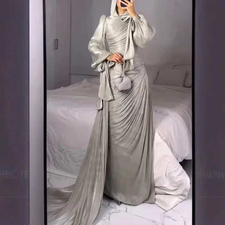 Robe maxi caftan soyeuse et modeste Elariah pour femmes – Abaya musulmane à manches longues, Jalabiya, tenue décontractée et de soirée