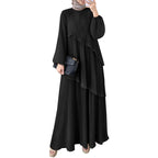 ELARIAH Pleated Lantern Sleeve Abaya Dress – Elegant Modest Maxi Kaftan (Black, Wine Red, Khaki)