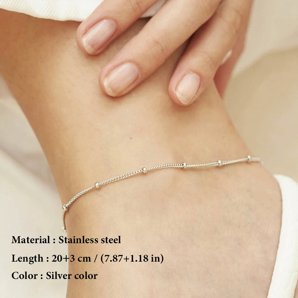 Bracelet de cheville minimaliste en perles d'acier inoxydable pour femme – Chaîne ajustable dorée, argentée et or rose