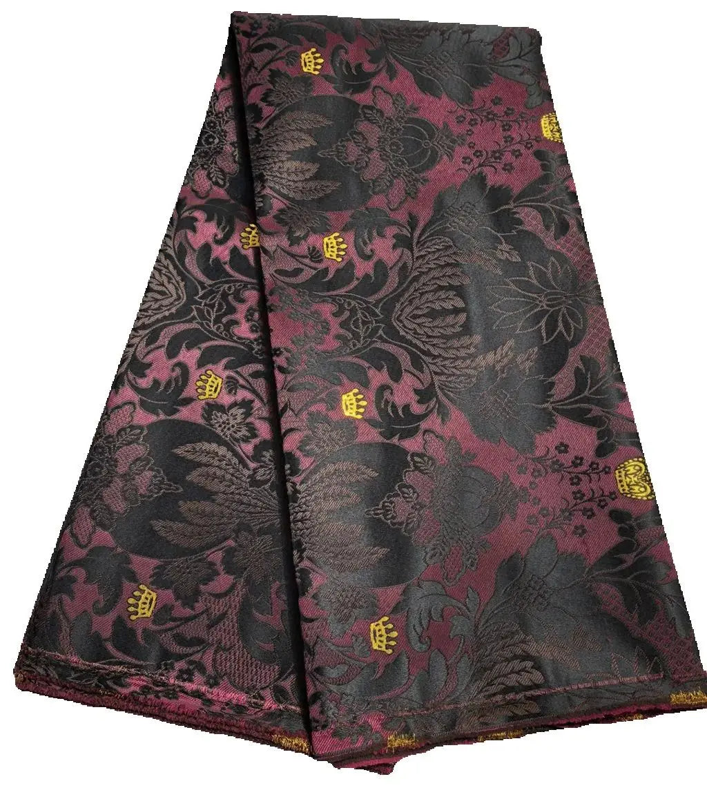 African Damask Lace Fabric (2.5 or 5 Yards) – Thick Jacquard Brocade for Aso Oke, Headwrap & Bridal Dresses