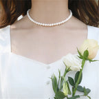 Collier ras du cou classique en perles d'imitation pour femme – Élégant collier de perles pour mariée et mariage