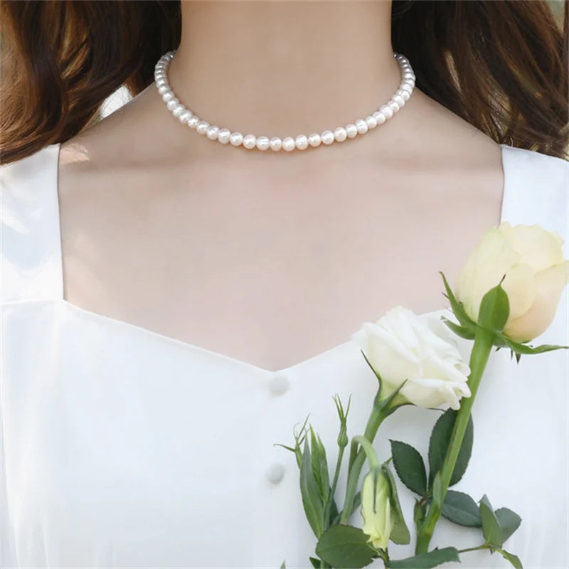 Collier ras du cou classique en perles d'imitation pour femme – Élégant collier de perles pour mariée et mariage
