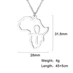 Collar con colgante de mapa africano de moda para mujer – Collar geométrico de acero inoxidable con la bandera de África, color oro, oro rosa o acero