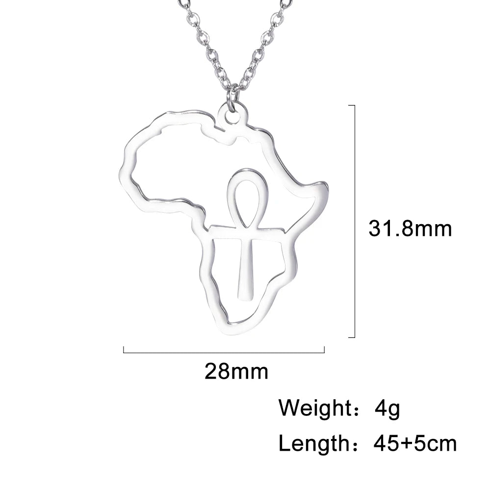 Collier pendentif tendance carte d'Afrique pour femme – Collier géométrique en acier inoxydable, coloris or, or rose ou acier.