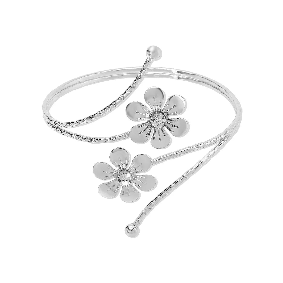 Bracelet manchette ajustable d'inspiration punk, motif feuilles et fleurs – Bracelet de bras en métal audacieux pour femme