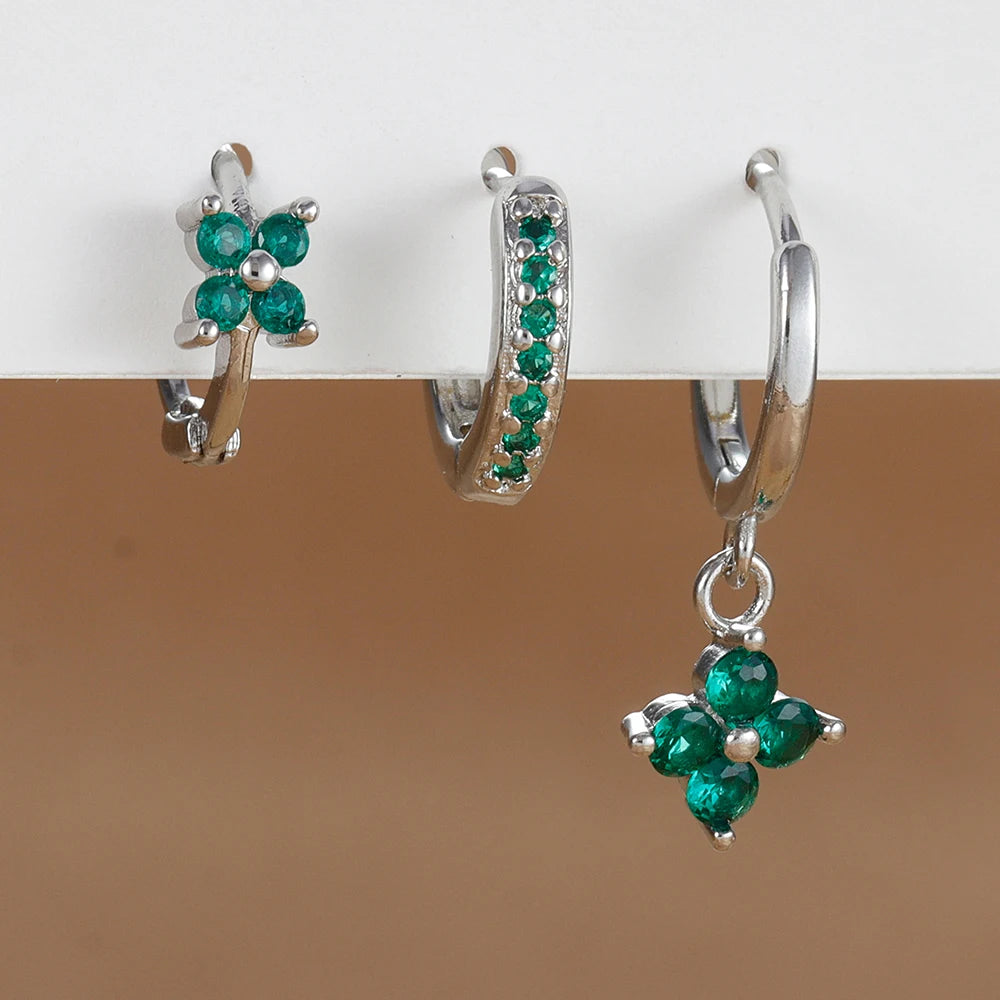 Ensemble de 3 boucles d'oreilles pendantes en acier inoxydable avec zircon cubique – Boucles d'oreilles florales hypoallergéniques pour femmes